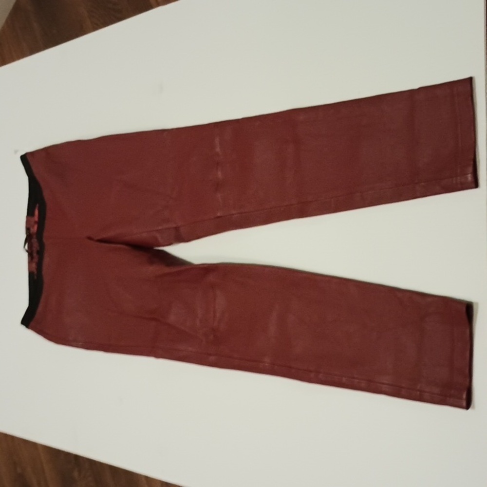Bagatelle City Red Leather Elastic Waist Moto Skinny Pants A18